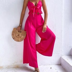 2 piece Knot Front Cami Top& Wide Leg Pants